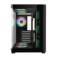 Caja ATX OEM con Luz LED ARGB, Gabinete para CPU de Escritorio, Carcasa para Computadora, Caja para Juegos con Vidrio Templado Completo, Compatible con 10 Ventiladores