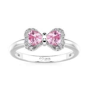 Anillo de promesa Jeulia de plata de ley con diseño de lazo rosa y corazón - Product Image 1