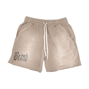 Women Acid Wash Shorts 420 GSM Cotton Polyester Fleece Beige Raw Hem Custom Screen Print Logo Casual Fit women's shorts - Product Image 1