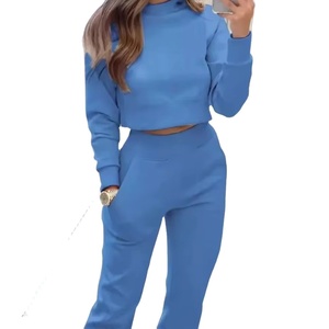 100% chándales de algodón orgánico con cuello redondo, chándales de diseño elegante para mujer, conjunto informal de manga larga de alta calidad de 2 piezas - Product Image 1