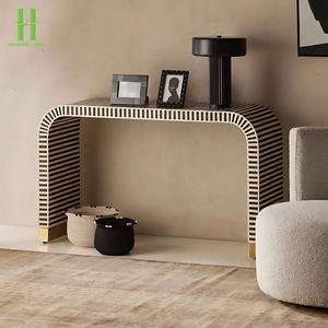 BEST-SELLER Table console en nacre faite à la main, ottoman moderne en métal, table d'appoint noire pour la décoration du salon - Product Image 3