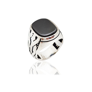 Vintage 925 Silver <b>Mens</b> <b>Ring</b> Black Agate Gemstone Antique Turkish Ottoman Style Engraved Luxury Jewelry Handcrafted for <b>Men</b> - Product Image 1