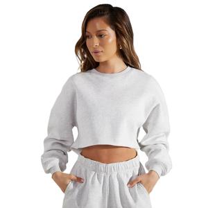 Femmes recadrée goutte épaule coupe ample écologique 100% coton polaire avant Logo automne hiver décontracté culture sweat - Product Image 6