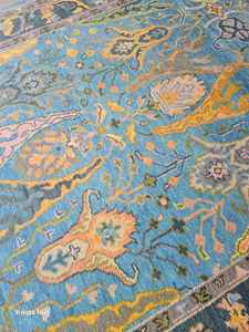 Tapis turc Oushak fait à la main bleu multicolore tapis persan conception ensembles de tapis pour salon espace de prière 8x10 12x15 taille - Product Image 5