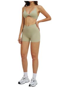 Wholesale Summer Plus Size Women's Custom Gym Clothes Quick Dry Sports Outfit Set 2PCS Backless Sports Bra Biker Shorts - Product Image 2