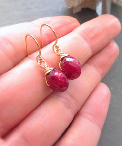 Ruby Beads 925 Sterling Silver Gold Plated Wire <b>Wrapped</b> Earring <b>for</b> Women Modern Designer Handmade Minimalist Beaded Earrings - Product Image 1