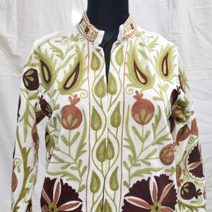 Women's Floral Suzani Embroidery Button Eco-Friendly Quilted <b>Jacket</b> <b>Short</b> Regular Autumn Winter Finished Canvas Woven Cotton - Product Image 1