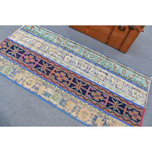 Alfombra Decorativa Vintage, Alfombra Turca de 3.1x6.4 pies, Alfombra de Lana Ikat Azul - Product Image 4