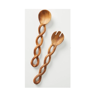 Dernier outil à salade en bois Ensemble de couverts à salade à la main Ensemble de serveurs à salade en bois d'acacia de style américain - Product Image 4