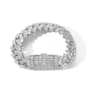 Ice White Gold <b>Baguette</b> Cut Diamond VS1 Moissanite Rhodium Hip Hop Style Cuban Link <b>Bracelet</b> Unisex Wedding 925 Sterling Silver - Product Image 5