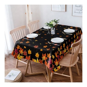 Customized Black Maple Leaf Print 100% Cotton Tablecloth <b>Dining</b> OEM ODM Low MOQ Wholesale Direct Factory Made in India - Product Image 1
