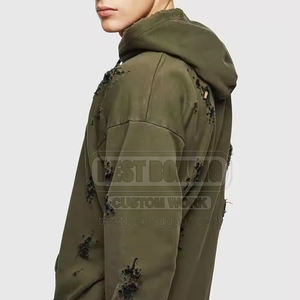 Design personnalisé Coton mélangé Distressed Hoodies Léger Distressed Hoodies 2025 Top Qualité Hommes Hoodies - Product Image 4