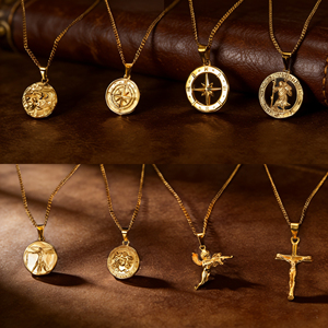 <span class=keywords><strong>Collana</strong></span> Impermeabile in Acciaio Inossidabile Dorato per Uomo, Ciondolo Retrò a Croce, Bussola, Angelo, Stile Punk, Gioielli Maschili, Vendita all'Ingrosso, Logo Personalizzato - Product Image 1