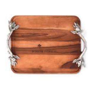 ถาดเสิร์ฟอาหารทรงสี่เหลี่ยมผืนผ้าทำจากไม้มะม่วงดีไซน์เนอร์เคลือบเงาสีเงินอลูมิเนียม - Product Image 2