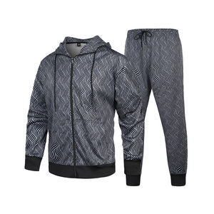 Survêtement d'hiver unisexe classique avec intérieur en polaire douce, sweat à capuche zippé et pantalon de jogging pour l'entraînement - Product Image 1