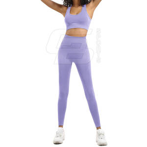 Ensemble de yoga pour femmes de haute qualité sans couture vente chaude Spandex Polyester respirant et élastique fermeture à la taille motif solide - Product Image 2
