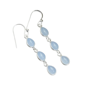 Pendientes clásicos para niñas Aqua Calcedonia Plata de Ley 925 sólida Piedra preciosa natural Joyería de plata fina hecha a mano Joyería de sello 925 - Product Image 1