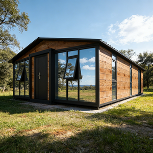 Maison en verre en conteneur maritime de 40 pieds, 3 chambres, 2 salles de bain, kit de maison préfabriquée entièrement meublée - Product Image 1
