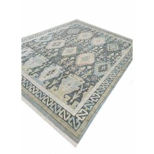 Alfombra Afgana de Lana Anudada a Mano con Diseño Geométrico Azul Tomillo 9x12 para Sala de Estar y Decoración de Pasillos Juveniles - Product Image 2