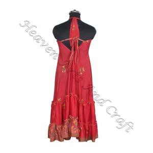 SD020 femmes été Boho Hippie Vintage soie licou robe recyclé Saree longue robe de soirée pour les filles - Product Image 2