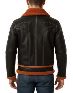 Custom <b>Men's</b> Genuine Leather Shearling <b>Jacket</b> High Quality Waterproof <b>Reversible</b> Vintage Style Winter From Pakistan Best Price - Product Image 4