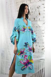 2026 New Boho Maxi Dress Vintage Heavy Embroidery Work <b>Balloon</b> Puff Long Sleeve Ukrainian Wrap Maxi Vyshyvanka Linen Dress - Product Image 5