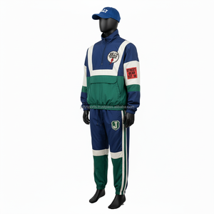 Más tamaño 120 GSM tela de poliéster Premium azul verde blanco Color bloque diseño logotipo personalizado bordado impresión cortavientos conjunto - Product Image 3