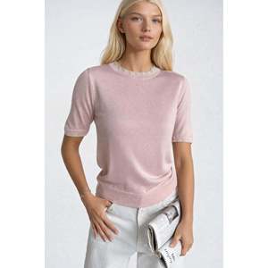 เสื้อถักแต่งขอบลูกไม้ที่คอและแขน - สีชมพู - สีชมพู - Product Image 2