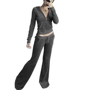 Chándal de entrenamiento para mujer, 2 uds., ajustado, cálido, con cremallera, Sudadera corta de terciopelo, Top, pantalones acampanados, bolsillos, chándal para correr, conjunto de gimnasio - Product Image 4