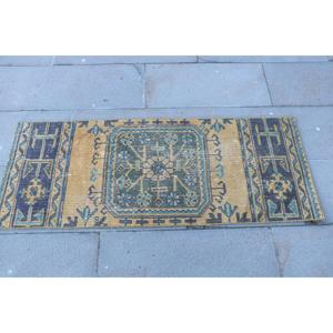 Alfombra Pequeña Vintage de 1.7x4.2 pies, Alfombra Persa Azul Turca - Product Image 4