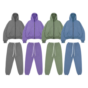 Ensemble sweat-shirt et pantalon de survêtement unisexe en molleton deux pièces disponible en gris, violet, vert et bleu, vêtements de détente décontractés, streetwear - Product Image 1