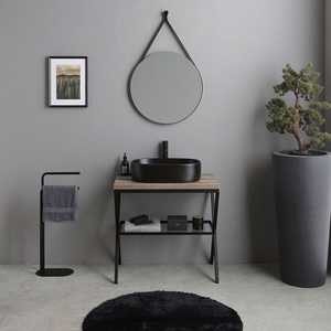 Madeira 80cm Free-Standing <b>Bathroom</b> <b>Cabinet</b> with Sink and Round Mirror <b>Bathroom</b> Sets - Product Image 1