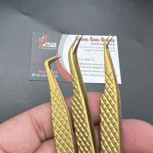 Pinzas japonesas de acero inoxidable con punta de fibra Nano, pinzas de extensión de pestañas doradas mate cepilladas probadas a mano, tipo de punta puntiaguda - Product Image 6