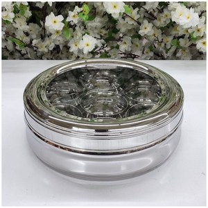 Caja de especias de acero inoxidable Masala Dabba transparente caja de especias de latón siete contenedores extraíbles transparente - Product Image 6