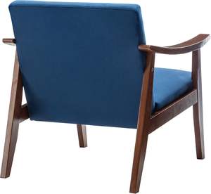 Modern Wood Frame Lounge Chair with Blue <b>Upholstery</b> Perfect for Elegant Living Room Seating - Product Image 5