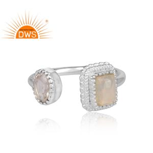 แหวนโอปอลและควอตซ์คริสตัลปรับได้แหวนเงินแท้จากเอธิโอเปียดีไซน์ล่าสุด - Product Image 3