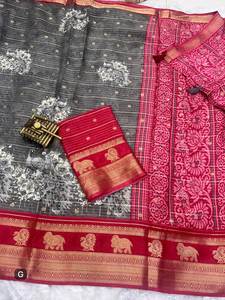 Simple pero elegante Kitty Party Tela de algodón puro especial Impreso digital Rich Pallu Work Peso ligero Fancy Saree con blusa - Product Image 5