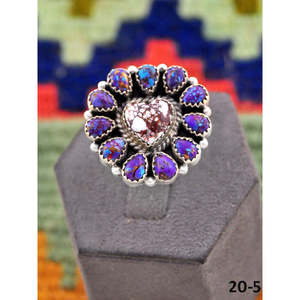 Southwest Handmade Purple Dahlia Bezel-Set <b>Adjustable</b> <b>Ring</b> with Wild Horse Magnesite & Sterling Silver for Gift - Product Image 6