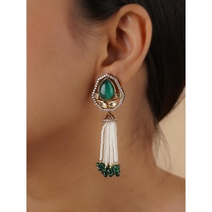 Ensemble de collier en faux polki plaqué or de couleur verte avec diamants et perles, bijoux fins PK-S138GR pour cadeau - Product Image 3