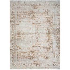 Tapis en laine noué à la main Viscaya ivoire AKWL-3103 9x12 rectangulaire style patchwork médaillon pour salon et chambre à coucher - Product Image 1