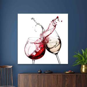 Obra de arte moderna impresa en lienzo: diseño de salpicaduras de vino rojo y blanco, enrollado en lienzo tipo galería - Product Image 1