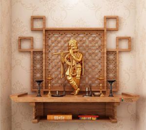 เทคนิคขัดเงาของตกแต่งทำจากไม้ Pooja Mandir ที่แขวนติดผนัง - Product Image 1