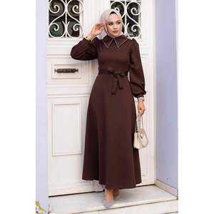 Robe Hijab Col Chemise Marron - Product Image 1