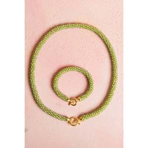 Certified Handmade Knitted <b>Peridot</b> Silver Clasp Set Necklace 48 cm, <b>Bracelet</b> 19 cm - Product Image 2
