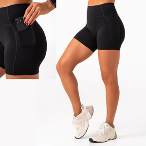 Pantalones cortos de gimnasio de cintura alta personalizados para mujer con bolsillos para teléfono Levantamiento de glúteos Fitness Entrenamiento Ropa de yoga Patrón decorado - Product Image 1