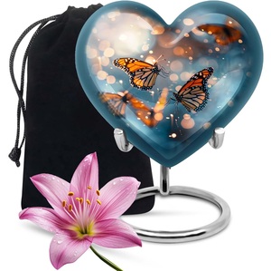 Urne de crémation en forme de coeur de 10 pouces Style américain en bois laiton céramique marbre stockage funéraire cendres coloré fini adulte animal de compagnie - Product Image 1