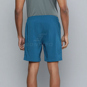 Shorts Bermuda bleus unis pour hommes SONISPO, taille élastique, séchage rapide, décontractés, sportifs, avec poches et logo avant - Product Image 3