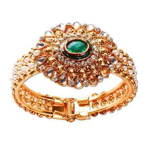 Kriaa แหวนนิ้วเท้าแฟชั่นชุบทอง Meenakari หินสีเขียว1400223 - Product Image 1