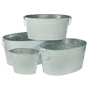 Seau à glace et bac à plantes en métal argenté galvanisé - Décoration de mariage rustique, vases à fleurs avec poignées en corde de jute naturelle - Product Image 3