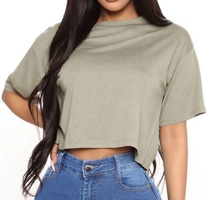 Custom Logo Tee Cropped Print Plain Summer Cotton Fitted Tee T Shirt <b>Top</b> Hip Hop Women Crop <b>Top</b> t-shirts - Product Image 2